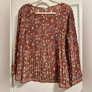 Max Studio Rust Floral Pleated Peasant Blouse